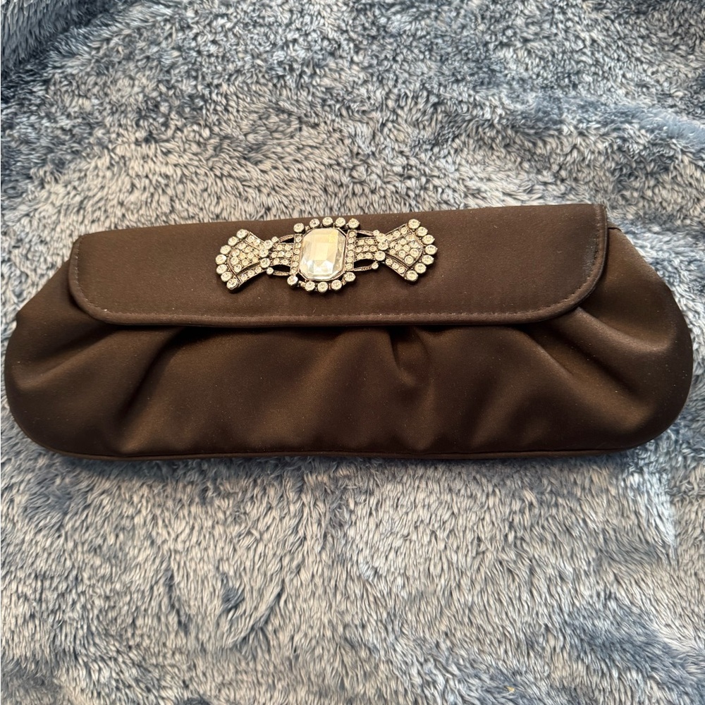 Elegant Black Clutch with Rhinestone Accent